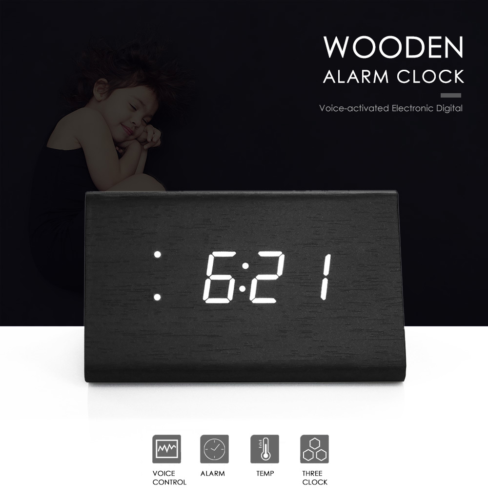 Voice-activated Electronic Wooden Alarm Clock