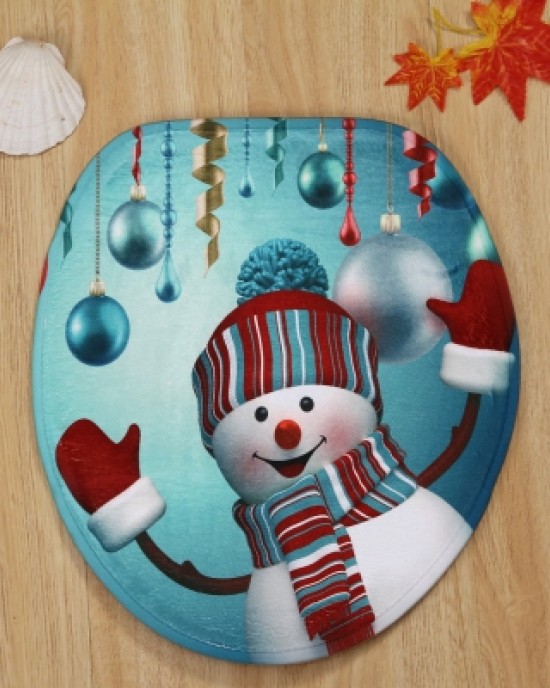Christmas Baubles Snowman Pattern 3 Pcs Bath Mat Toilet Mat