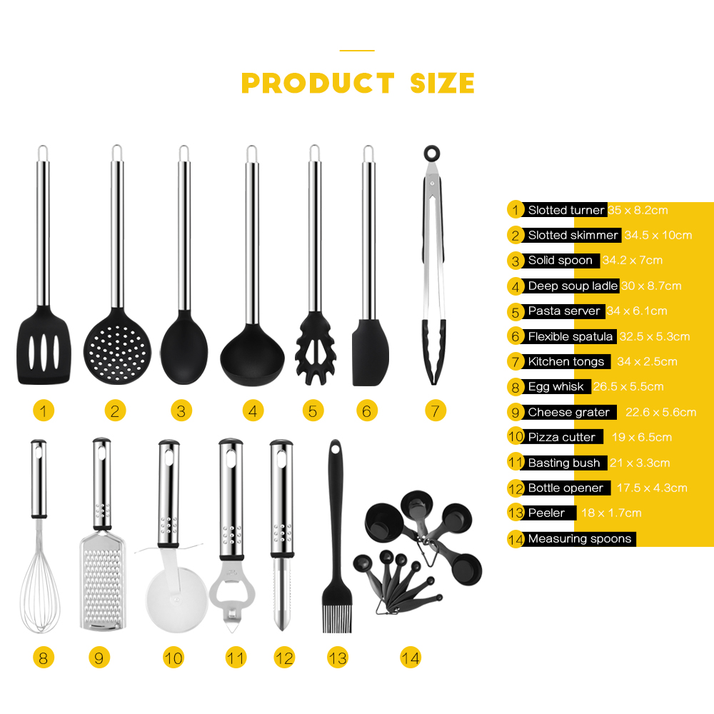 Kitchen Utensil Set Heat Resistant Silicone Heads Cooking Tools 23pcs 