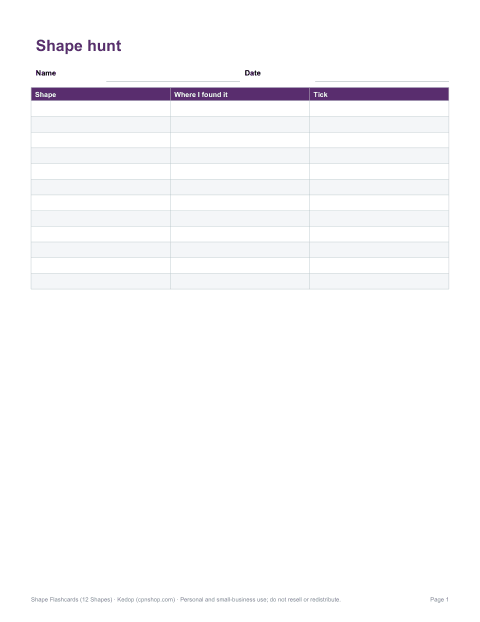 Preview of the first page of Shape hunt